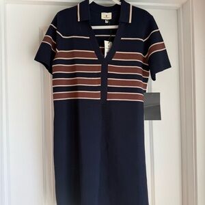 Tuckernuck Navy and Brown Striped Polo Dress